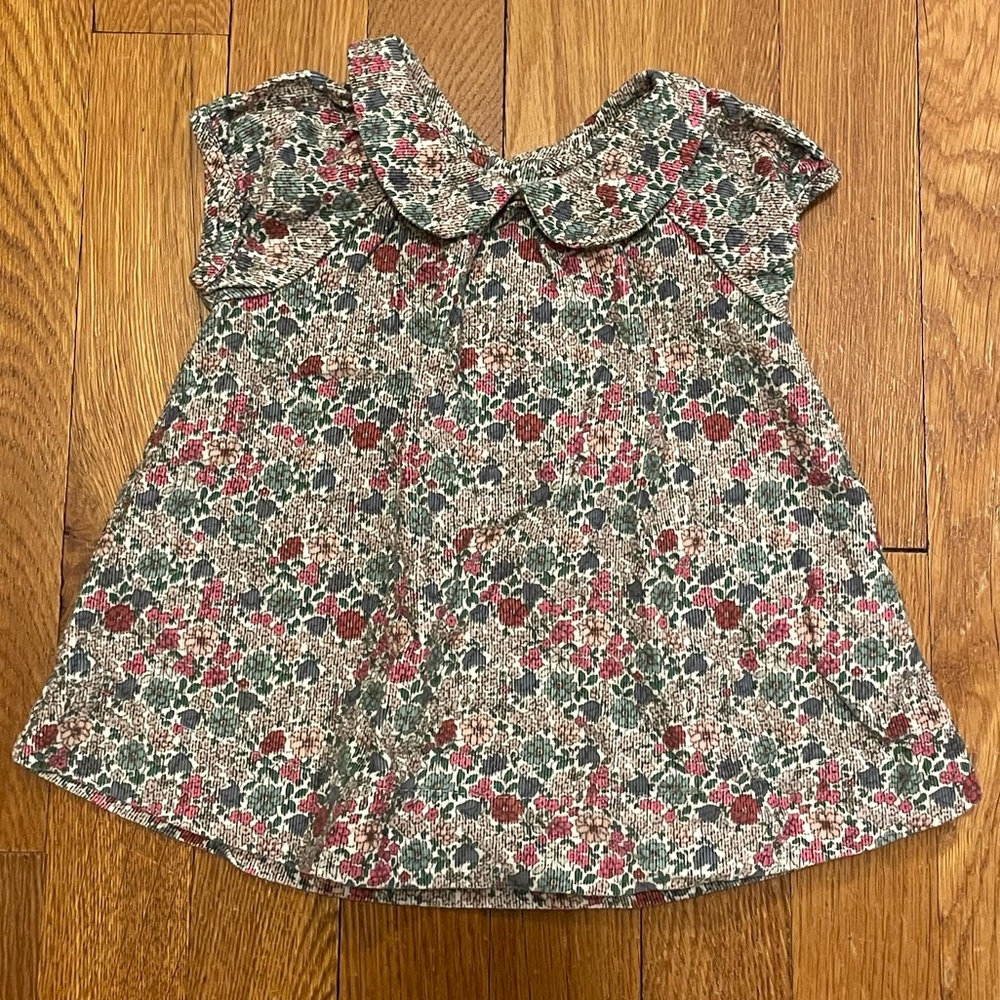Gap Baby Cream Floral Corduroy Cap Sleeve A Line Dress with Collar, Size 0-3M - Picture 2 of 2